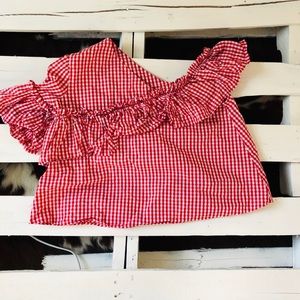 One shoulder gingham top